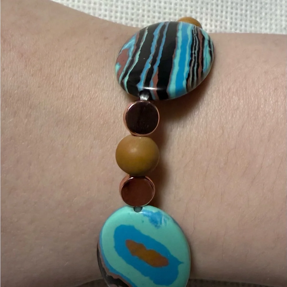 Necklace, bracelet and earring jewelry set natures colors artisan handmade - Picture 6 of 8